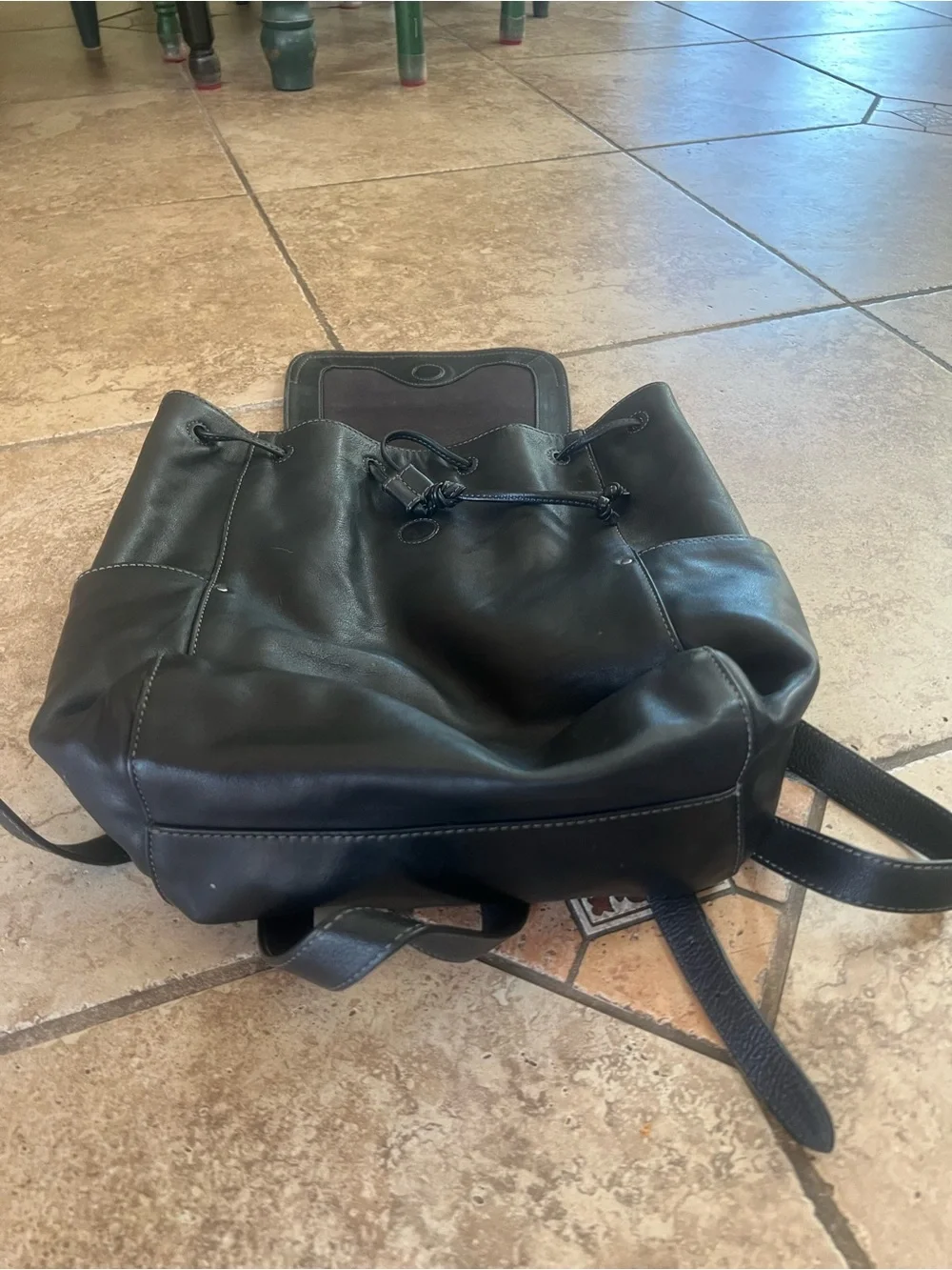 Frye Black Leather Drawstring Backpack